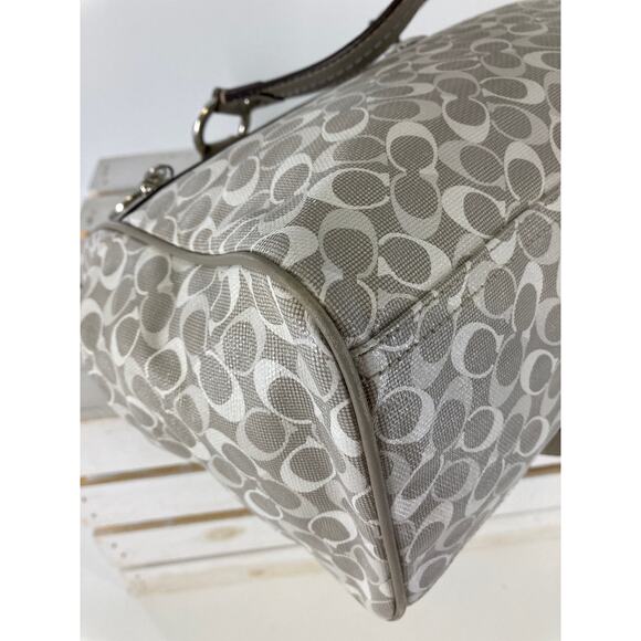 COACH F17179 GRAY WHITE COATED CANVAS SIGNATURE HANDBAG - Picture 7 of 14